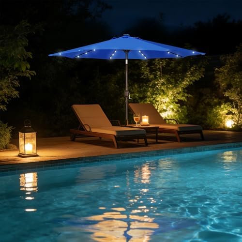 Blissun 9 ft Solar Umbrella, Patio Umbrella with 32 LED Lights, Table Market Umbrella, Outdoor Umbrella for Garden, Deck, Backyard, Royal Blue - Image 7