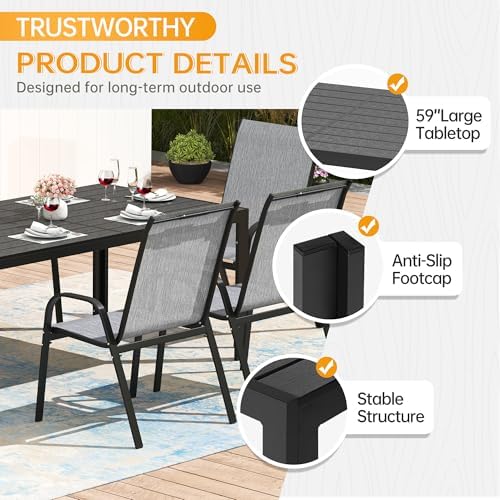 PIZZELLO Outdoor Dining Sets for 6, 60" Rectangular Table with 6 Chairs - Image 2
