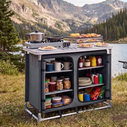 VEVOR Folding Camping Storage Cabinet, Outdoor Portable Lightweight Table - Image 2
