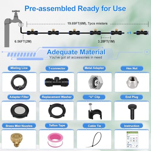 GOXAWEE Misting Cooling System, 26FT (8M) Mist Line, 7 Brass Mister Nozzles - Image 5