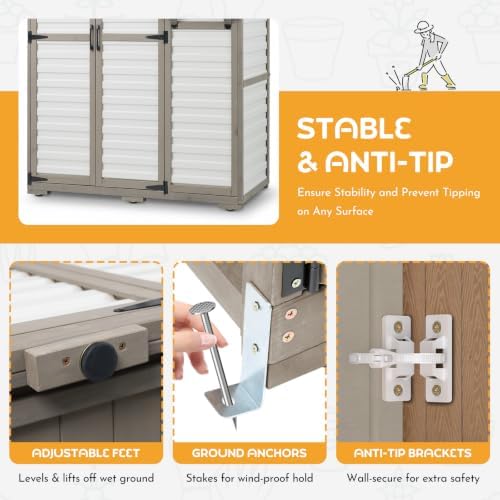 Large Outdoor Storage Cabinet with 3 Shelves, Weatherproof Shed for Outside - Image 4