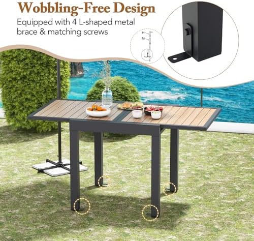 Tangkula 31.5"-63" Extendable Patio Dining Table, Aluminum Outdoor Dining Table for 4-6 People, L-Shaped Brace Included for Fixation, Space-Saving Expandable Table for Garden, Porch, Yard, Poolside - Image 4