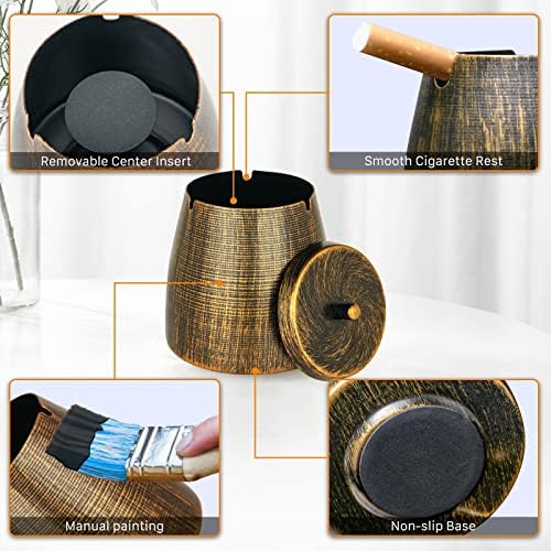 Outdoor Ashtray with Lid,Smokeless Ashtray for Cigarettes Cigars Outdoors Indoors,Rainproof Odorless Retro Metal Ash tray for Patio Home Indoors Outside Table Decor (Copper,X-Large) - Image 4