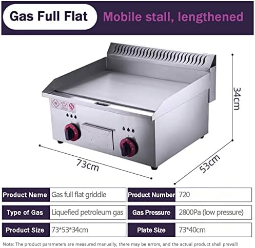 Gas Griddle LPG Commercial Stainless Steel Heavy Duty Restaurant Outdoor Griddle Gas Baking Plate Burger Grill Smooth Double Burners, 2800PA, for BBQ Cooking Steak, Eggs, Pancakes,720 - Image 2