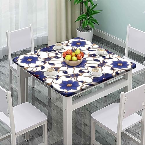 Fitted Tablecloth with Elastic, Moroccan Trellis Pattern Printed on Stain Resistant Card Table Cover, Use for Kitchen Patio Restaurant, Fit for 48" x 48" Square Tables - Image 2