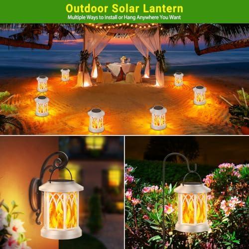 KOOPER Hanging Solar Lights Lantern Outdoor, 2 Pack Flickering Flames Solar Outdoor Lights, Solar Lanterns Outdoor Waterproof with Bigger Panel, Lanterns Decorative Outdoor for Garden Decor (White) - Image 7