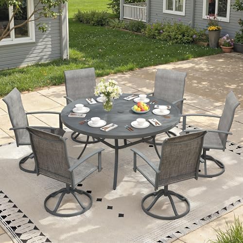 Outdoor Dining Table for 6, 50" Round Outdoor Table with Adjustable Umbrella Hole, All-Weather Metal Patio Dining Table for Lawn Garden Backyard Deck, Dark Grey - Image 4