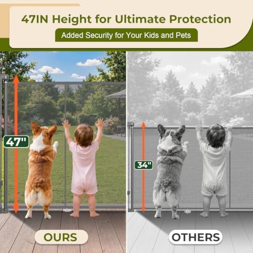 235" Extra Wide Retractable Baby Gates Dog Gate, 47" Tall Child Pet Safety Gate with Reinforced Strips for Stairs, Extra Long Garage Gates Mesh Fence for Driveway Decks Patio Outdoor Indoor - Image 2