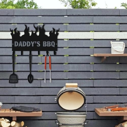 Generic Personalized BBQ Cooking Utensils Wall Hooks Rack for Dad Custom Grilling Tool Organizer Barbecue Tool Metal Storage Holders Grill Cutlery Hanger Father's Day Utensils Hanging Hooks (Style 3) - Image 7
