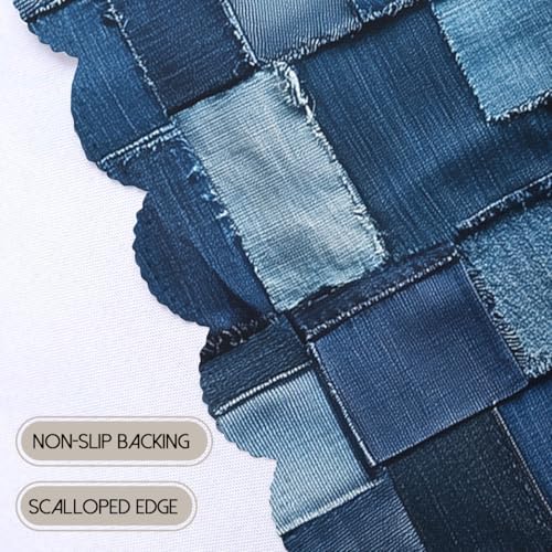 Denim Patchwork Tablecloth 54x54 Inch Square Vintage Romance Indigo Tablecloths Polyester Table Cloth for Holiday Parties Kitchen Dining Indoor Outdoor - Image 4