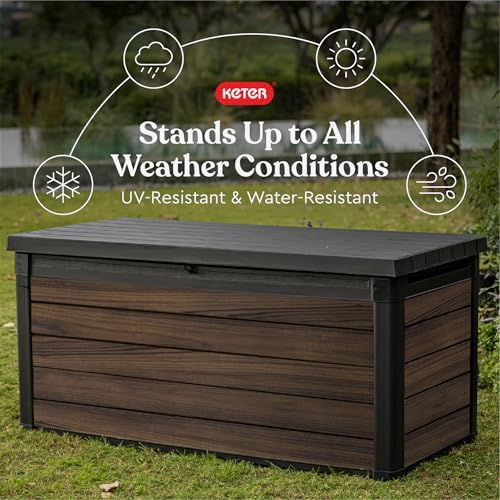 Keter Signature Collection 150 Gallon Resin Deck Box Organization and Storage for Patio Outdoor Cushions, Throw Pillows, Garden Tools and Pool Supplies, Rosewood - Image 3