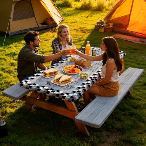 Picnic Table Cover with Bench Covers Camping Tablecloth Set with Pocket - Image 4