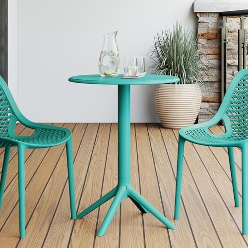 Costaelm Patio Table for 4-Person, Outdoor Patio PP Round Dining Table, All-Weather Bistro Dining Table for Backyard Deck Porch Poolside, Turquoise by Costaelm