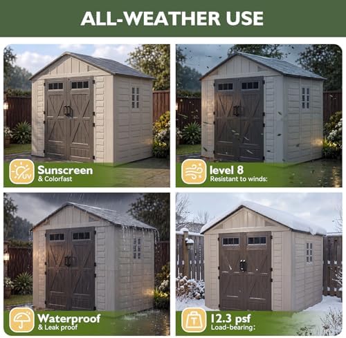Aoxun 8x8 Ft Outdoor Storage Shed with Floor, Large Resin Outdoor Shed with Lockable Door & Windows, Garden HDPE Sheds for Lawn Tools, Pool Supplies & Bikes - Image 4