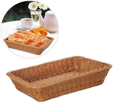FUNSUEI 3 Pack 15.6 x 11.8 x 3.4 Inches Rectangular Poly Wicker Bread Baskets for Serving, Food Serving Baskets, Handmade Woven Pantry Organizer for Storing Bread, Vegetables, Fruits and Snacks, Brown - Image 4
