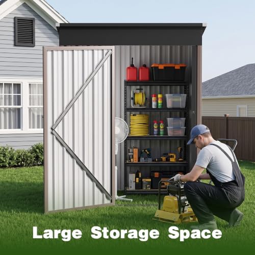 5 x 3 FT Outdoor Storage Shed, Waterproof Metal Garden Tool Shed with Sloped Roof, Lockable Door & Air Vents for Backyard Patio Lawn, Brown - Image 4