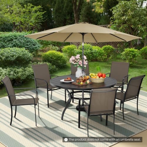 Incbruce 8 PCS Patio Dining Set with Brown Umbrella, Outdoor Dining Set of 6 Textilene Chairs and 53" Round Table with Umbrella Hole for Backyard, Garden, and Poolside (Brown) - Image 7