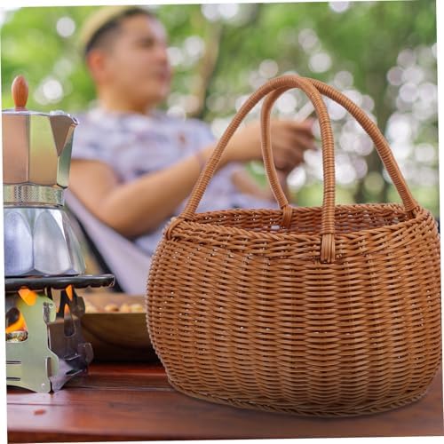 Imitation Rattan Woven Basket Sturdy PP Material Multi-Functional Picnic Storage Holder for Fruits Vegetables Decorative Rustic Organizer for Outdoor Use - Image 4