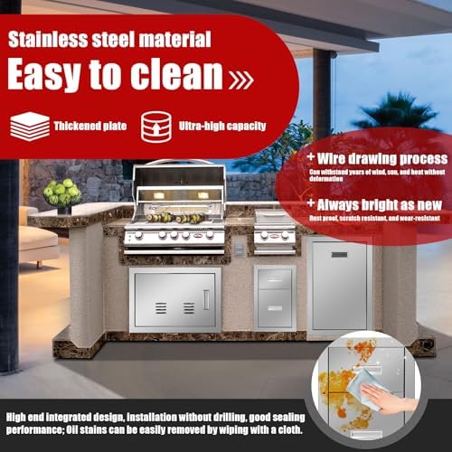 Outdoor Kitchen Double Layer Drawer 13'' W x 20.4'' H x 21'' D Flush Mount BBQ Access Drawers Stainless Steel BBQ Island Drawers with Handle Suitable for Outdoor Kitchen Island Grill Station - Image 7