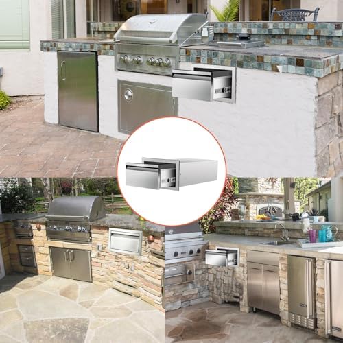 Outdoor Kitchen Drawers Single BBQ Drawers Flush Mount Built-in Stainless Steel Drawer 14" W x 8.5" H x 23" D for Outdoor Kitchen Island Patio Grill Station - Image 6