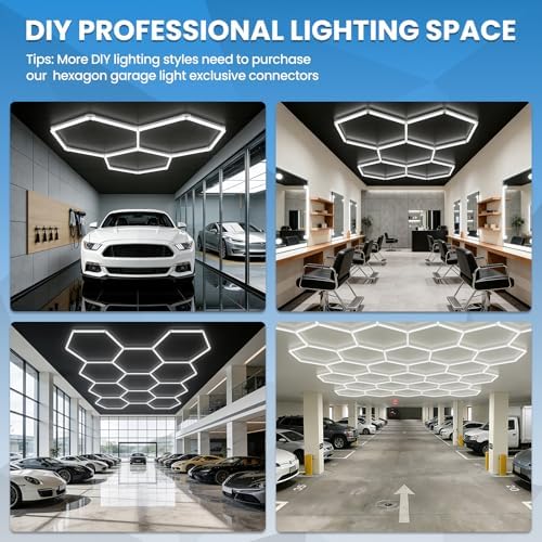 Hexagon Garage Light 370W 44460LM 6500K Ultra Bright LED Shop Lights with 14 Pack for Car Detailing, Warehouse, Workshop, Basement, Gym Lighting - Image 3