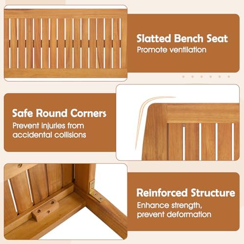 HAPPYGRILL 3 Pieces Acacia Wood Patio Dining Set, Outdoor Table Bench Set with 1.97” Umbrella Hole, Outside Furniture Set for Poolside Backyard Garden Deck - Image 4