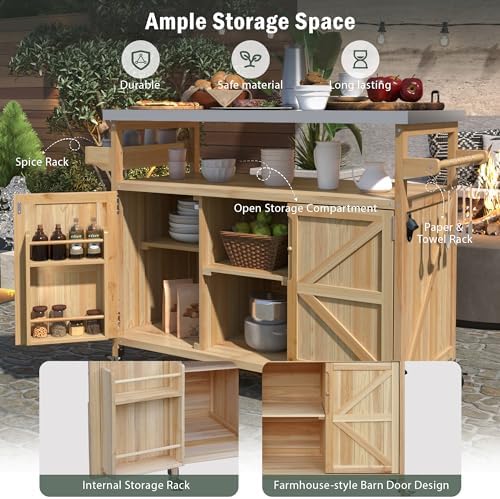 50.25" W Grill Cart with Stainless Steel Tabletop, Wood - Image 3