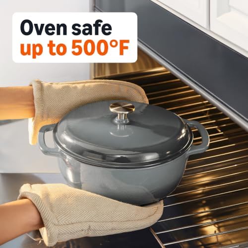 Amazon Basics Enameled Cast Iron Dutch Oven Pot With Lid, 7.3-Quart, Round, Dual Handles, Heavy-Duty, Oven Safe for Stews, Roasting & Baking, Gray - Image 3