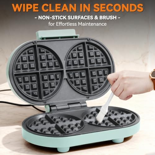 Baker’s Friend Double Belgian Waffle Maker Thick, 2 X 6” Round Waffle Maker, Belgium Waffle Iron, Waflera Electrica with Non-stick Plates, 1200W, Perfect for Kids & Family Breakfast, Aqua - Image 6