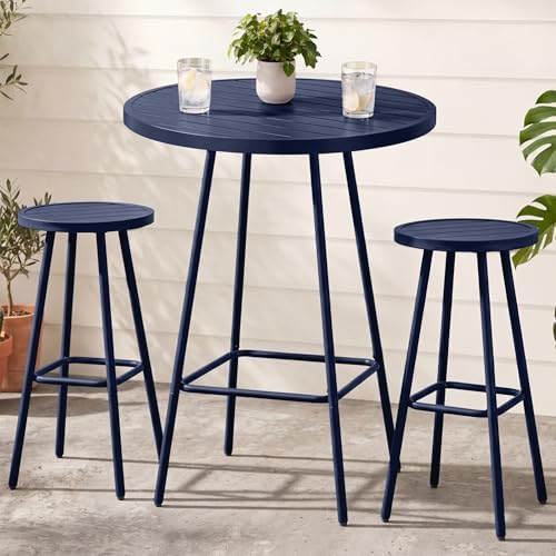 Best Choice Products 3-Piece Patio Dining Set, Bar Height, Outdoor Bistro Set, Outdoor Round Bar Table w/ 2 Bar Stools, Steel - Navy by BestChoiceProducts