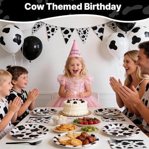 100 Pcs Disposable Black Cow Print Tableware Set for 25 Guests - Image 6