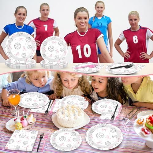 96Pcs Pink Bow Baseball Paper Plates and Napkins Pink Bow Baseball Party Supplies Sports Theme Disposable Tableware Dinnerware Set for 24 Guests Team Game Day Sport Birthday Baby Shower Decorations - Image 4