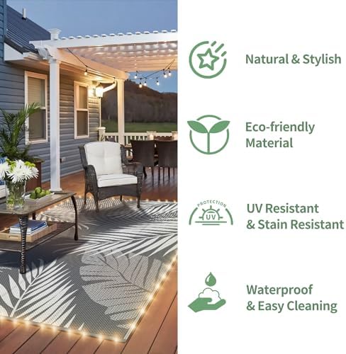 GENIMO Outdoor Rug, Waterproof Plastic Rugs for Patio, 9'x12' Led Grey - Image 5