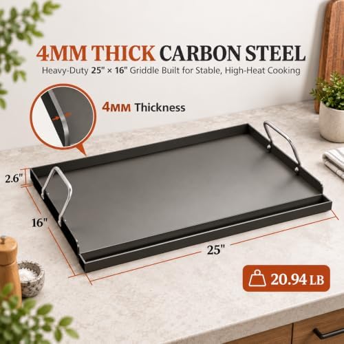 25"x16" Carbon Steel Griddle for Gas Grill, Pre-Seasoned Flat Top Plate - Image 2