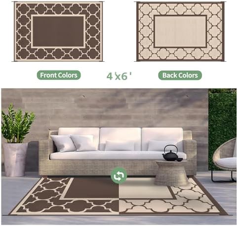 GENIMO Outdoor Rug, Waterproof Plastic Rugs for Patio, 4'x6' Coffee Beige - Image 4