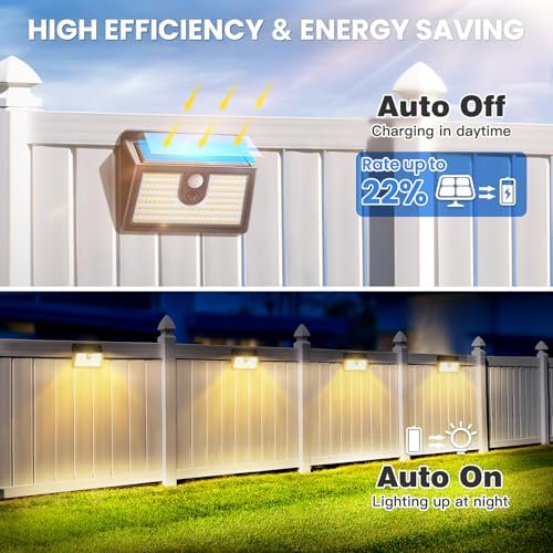 [6 Packs] Solar Motion Sensor Outdoor Lights, Super Bright Solar Lights Outdoor Waterproof, 3 Lighting Modes Security Wall Light for Outside Walking Dog Fence Backyard Deck Garden Door Step Garage - Image 3