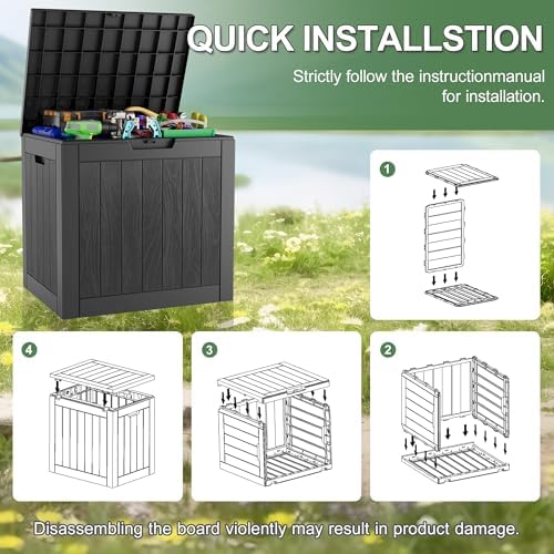KAMABOKO Outdoor Storage Box, 32 Gallon Deck Box Outdoor Waterproof Small - Image 6