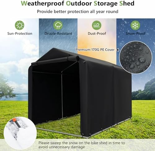 Goplus Portable Storage Shed, 7 x 5.2 x 5.4 Ft Heavy Duty Motorcycle Shed - Image 3