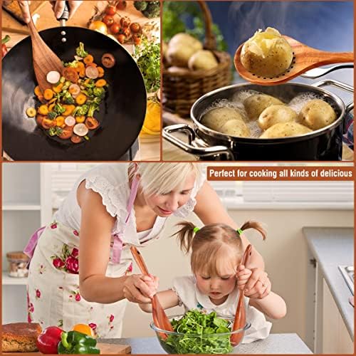 Mooues Wooden Kitchen Utensil Set, 15 Piece Natural Teak with Spoon Rest - Image 6