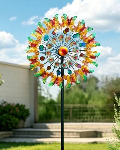 Lairander Butterfly Outdoor Wind Spinners, 84'' Large Garden Wind Spinner, Metal Yard Art Wind Sculptures & Spinners, Garden Decor for Outside Yard Ornaments Clearance Gift for Family by WindSpinnersCollection