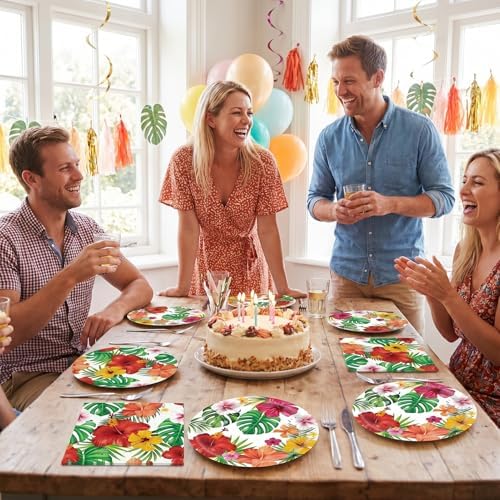 40PCS Tropical Hawaiian Hibiscus Floral Dessert Plates and Napkins Set - Image 6