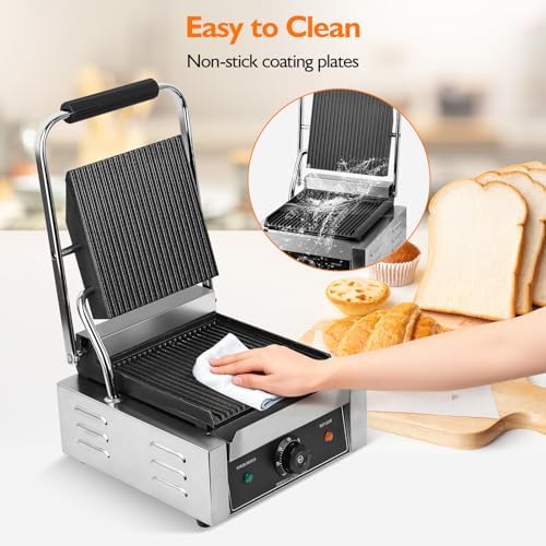 1800W Indoor Electric Grill & Double-Sided Griddle, 50-300°C Adjustable Temperature, 9.1x9.4" Non-Stick Surface for Grilling Steak, BBQ, Sandwiches & Panini, Commercial & Home Kitchen Use - Image 6