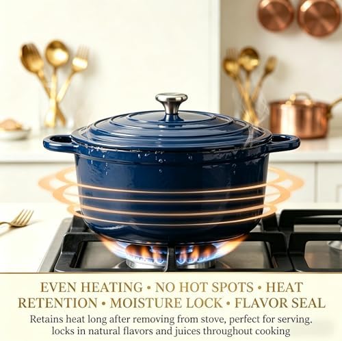 QuliMetal 5-Piece Navy Blue Enameled Cast Iron Cookware Set - Image 5