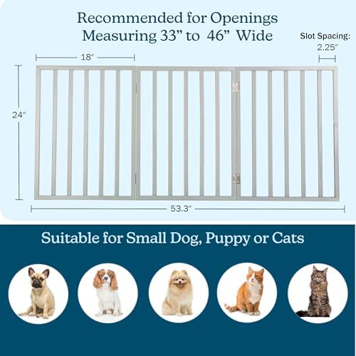 Pet Gate - 3-Panel Indoor Foldable Dog Fence for Stairs, Hallways, or Doorways - 54x24-Inch Retractable Wood Freestanding Dog Gates by PETMAKER (Gray) - Image 2