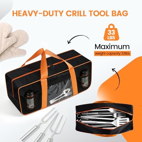 Grill Tool Storage Bag for Outdoor Barbecue, 24 in, Black, Mesh Bag - Image 5
