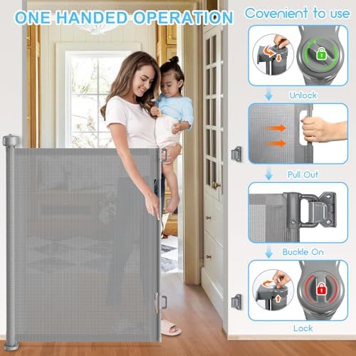 EZIGO 120 Inch Retractable Baby Gates, 41 Inch Extra Tall Retractable Gate - Image 5