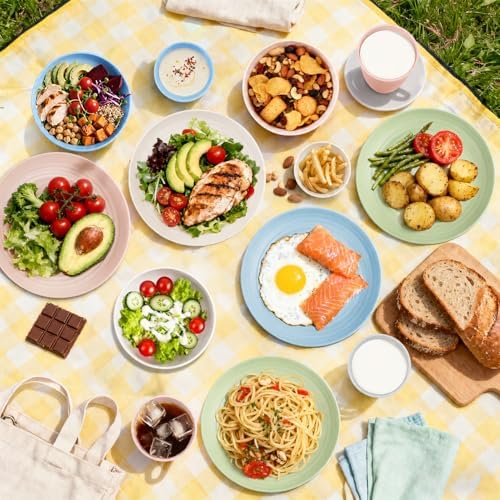 Wheat Straw Dinnerware Sets for 4, 16 Piece Unbreakable Kids Dinnerware Set, Toddler Plates and Bowls Sets, Kitchen Plates and Bowls Set, Lightweight Dish Set for Travel Camper Dishes - Colorful - Image 5