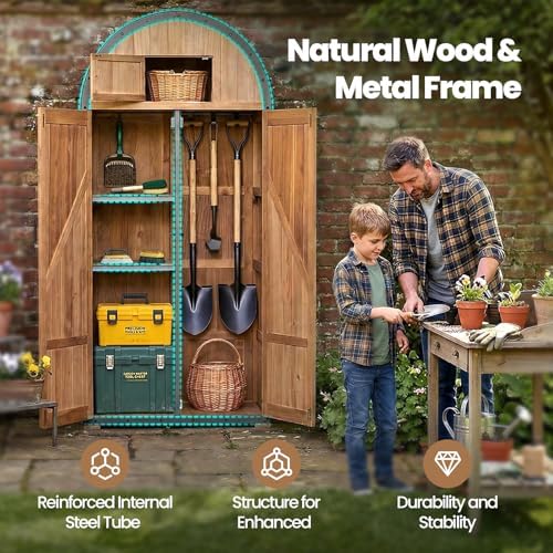 NORTHSKY Outdoor Storage Shed, Waterproof Garden Tool Cabinet with Domed Roof & Double Doors, Lockable 5-Storage Organizer for Patio Lawn Backyard - Solid Wood & Metal Frame - Image 3