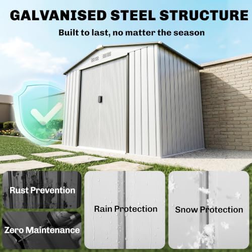 Outsunny 7' x 4' Outdoor Storage Shed Garden Tool Metal Shed White - Image 3