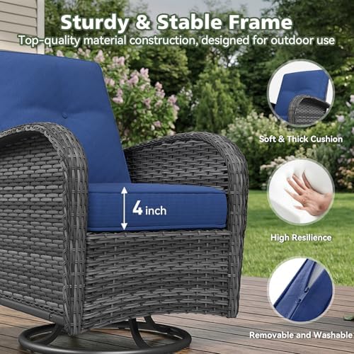 Aoxun 3 Piece Outdoor Patio Furniture Set with Side Table, Outdoor Patio Furniture Sets with High Back Swivel Rocker Chairs, Outdoor Sofa Set with Ottoman for Backyard & Garden, Navy Blue - Image 4